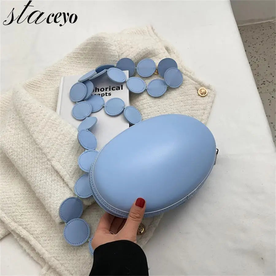 Mini Oval Crossbody Bag For Women PU Leather Messenger Chest Bag Lady Handbag