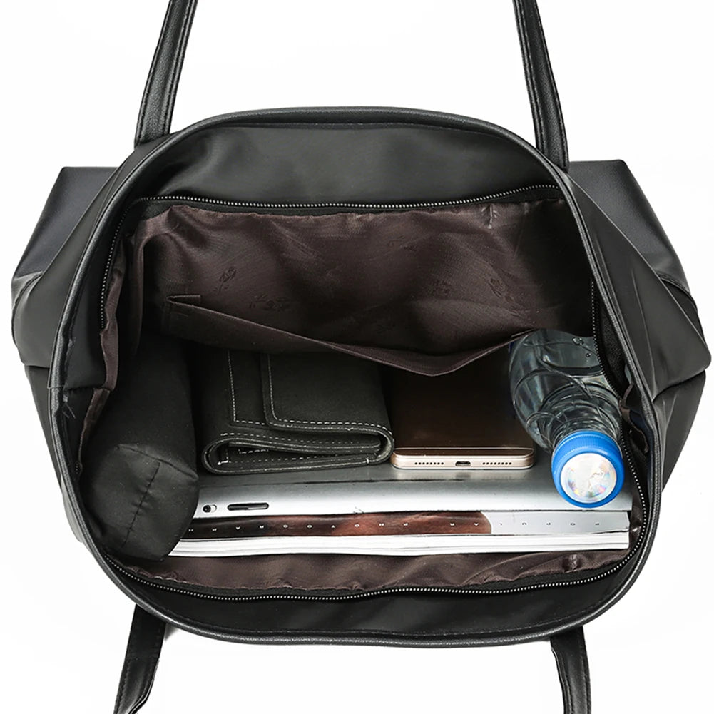 Oxford PU Leather Splicing Shoulder Shopping Bag Large Capacity