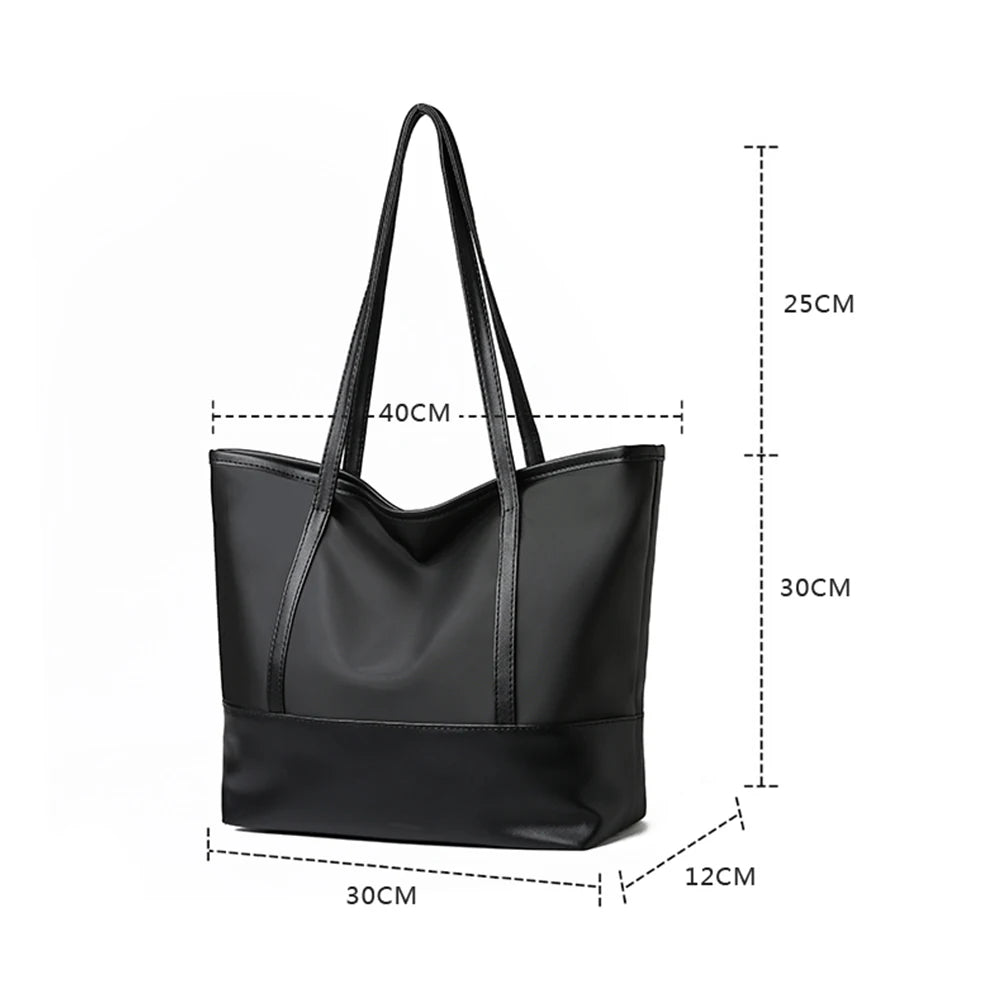 Oxford PU Leather Splicing Shoulder Shopping Bag Large Capacity