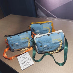 Oxford Denim Travel Bag Patchwork Gym Hand Luggage Duffle Weekend Bag