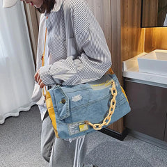 Oxford Denim Travel Bag Patchwork Gym Hand Luggage Duffle Weekend Bag