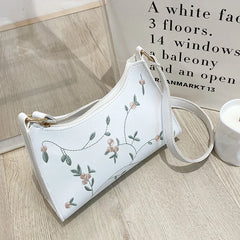 PU Ladies Leather Bag Women Embroidery Underarm Bag Retro Solid Handbags