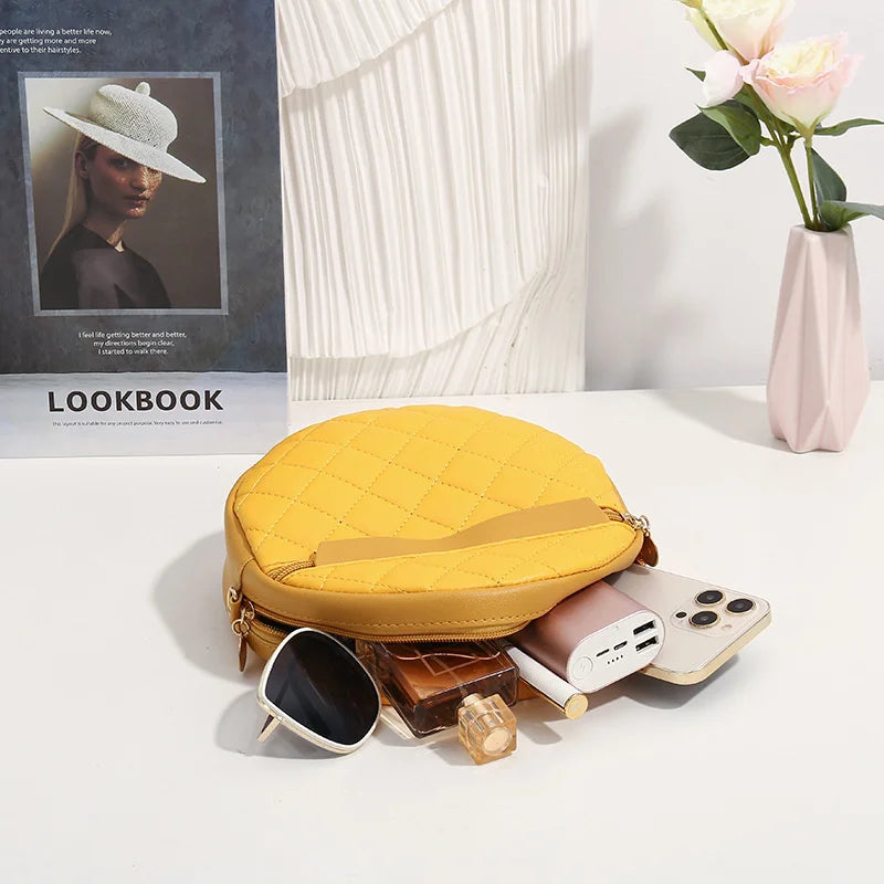 Vintage Small Round Shoulder Bag with Embroidered Crossbody for Women