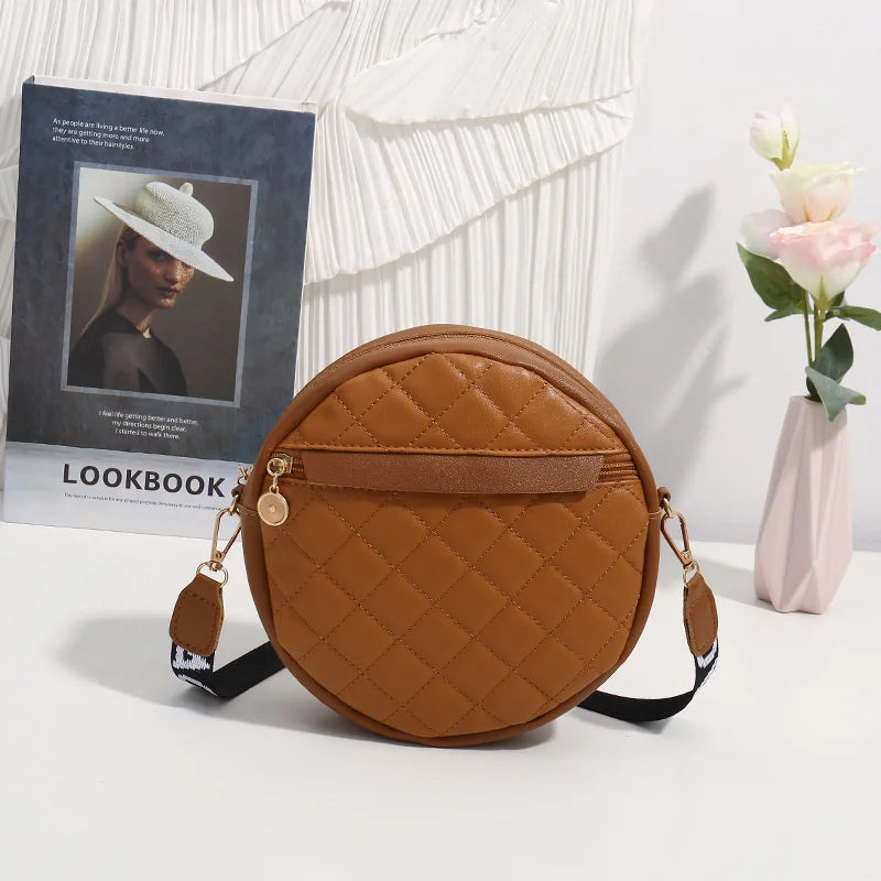 Vintage Small Round Shoulder Bag with Embroidered Crossbody for Women