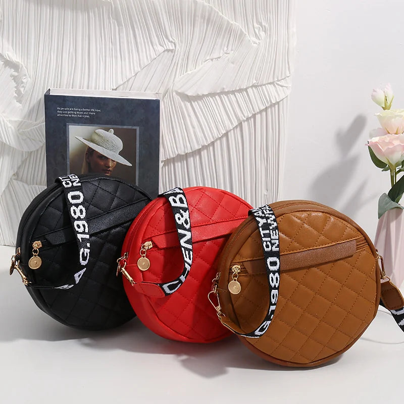 Vintage Small Round Shoulder Bag with Embroidered Crossbody for Women