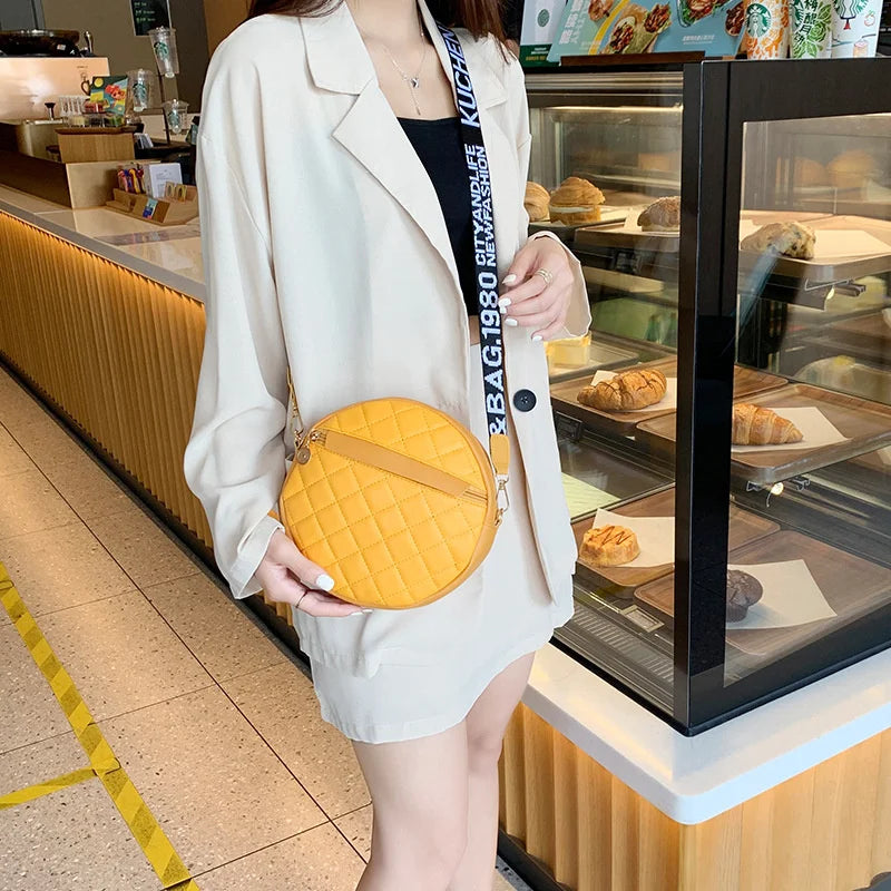 Vintage Small Round Shoulder Bag with Embroidered Crossbody for Women