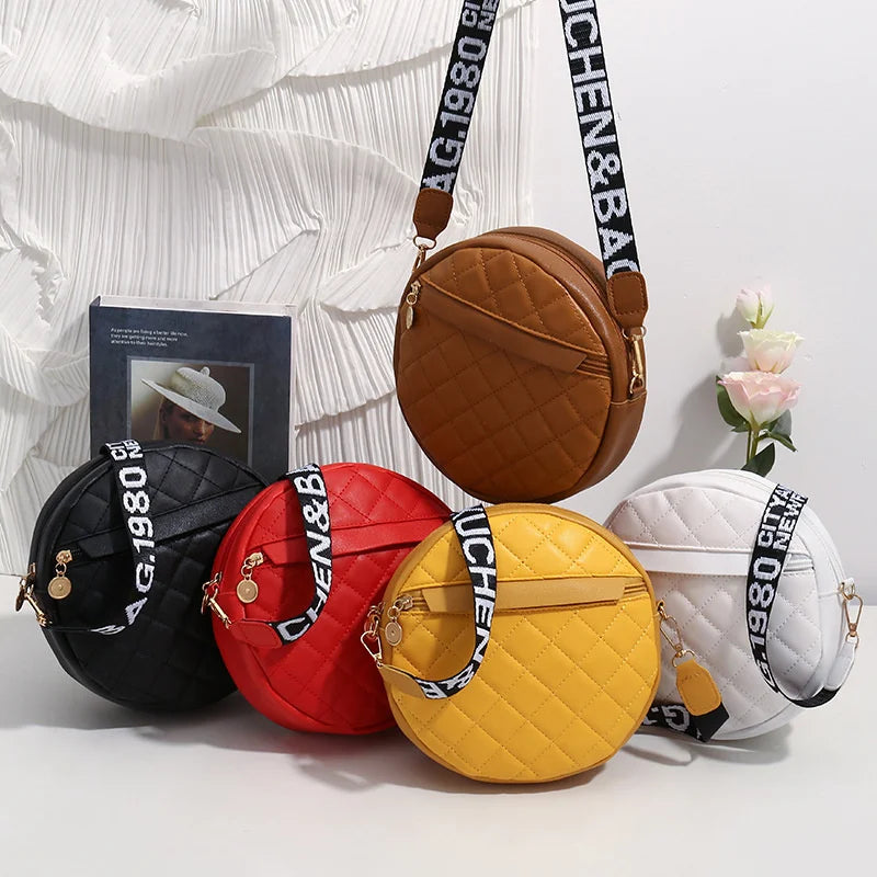 Vintage Small Round Shoulder Bag with Embroidered Crossbody for Women