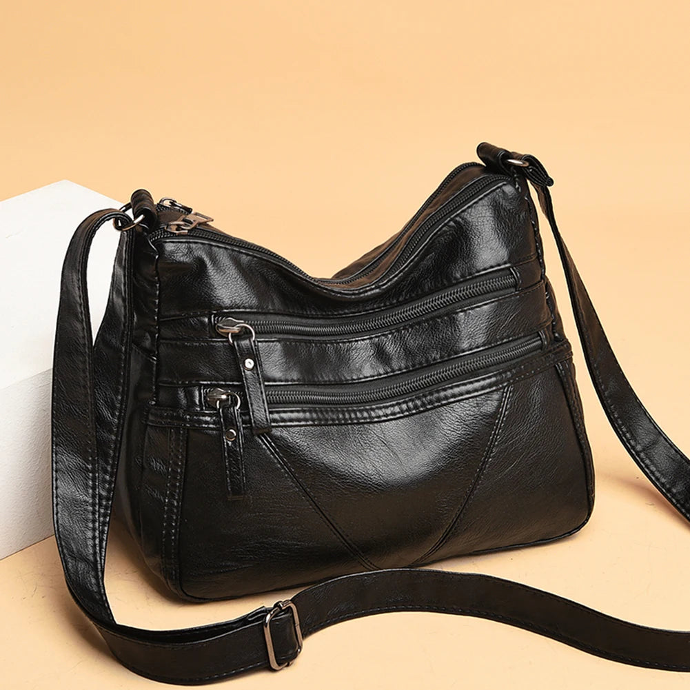 PU Leather Shoulder Bags Women Solid Handbags Totes Portable Large Capacity