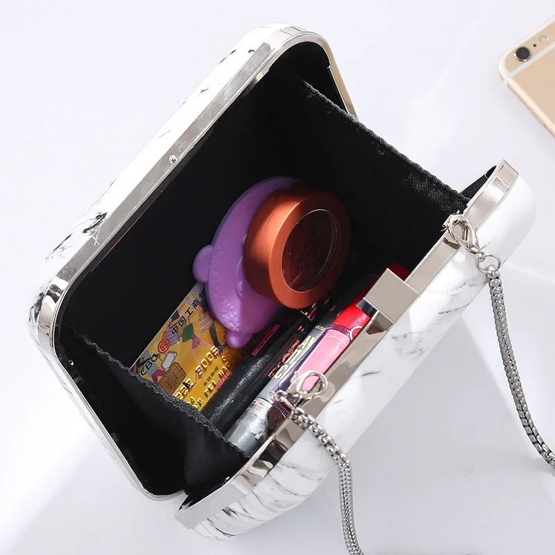 PU Women Messenger Shoulder Bag Retro Evening Clutches Marble Print Clutch Bag