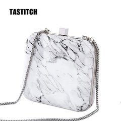 PU Women Messenger Shoulder Bag Retro Evening Clutches Marble Print Clutch Bag