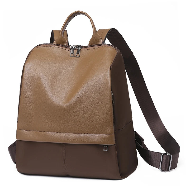 Panelled Backpack Women Preppy Style School Bags for Girls PU Leather Backpacks
