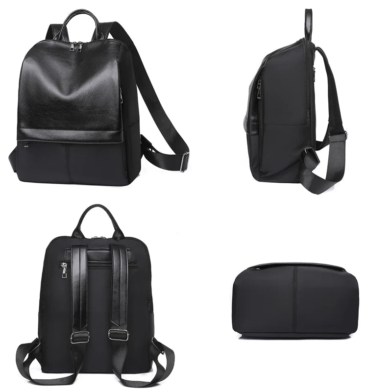 Panelled Backpack Women Preppy Style School Bags for Girls PU Leather Backpacks