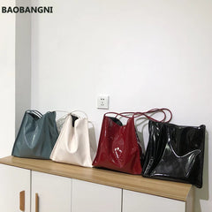 Vintage Patent Leather Shoulder Bag Women