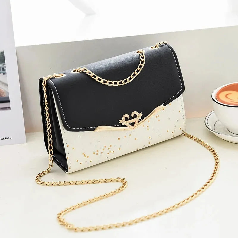 Sequin Leather Crossbody Bag Women Lady Messenger Purse Clutch