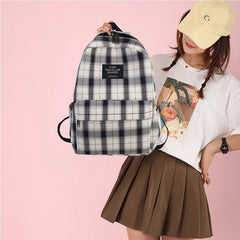 Plaid Canvas Women's Backpack College Student Backpack Teenage School Bags