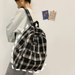 Plaid Canvas Women's Backpack College Student Backpack Teenage School Bags