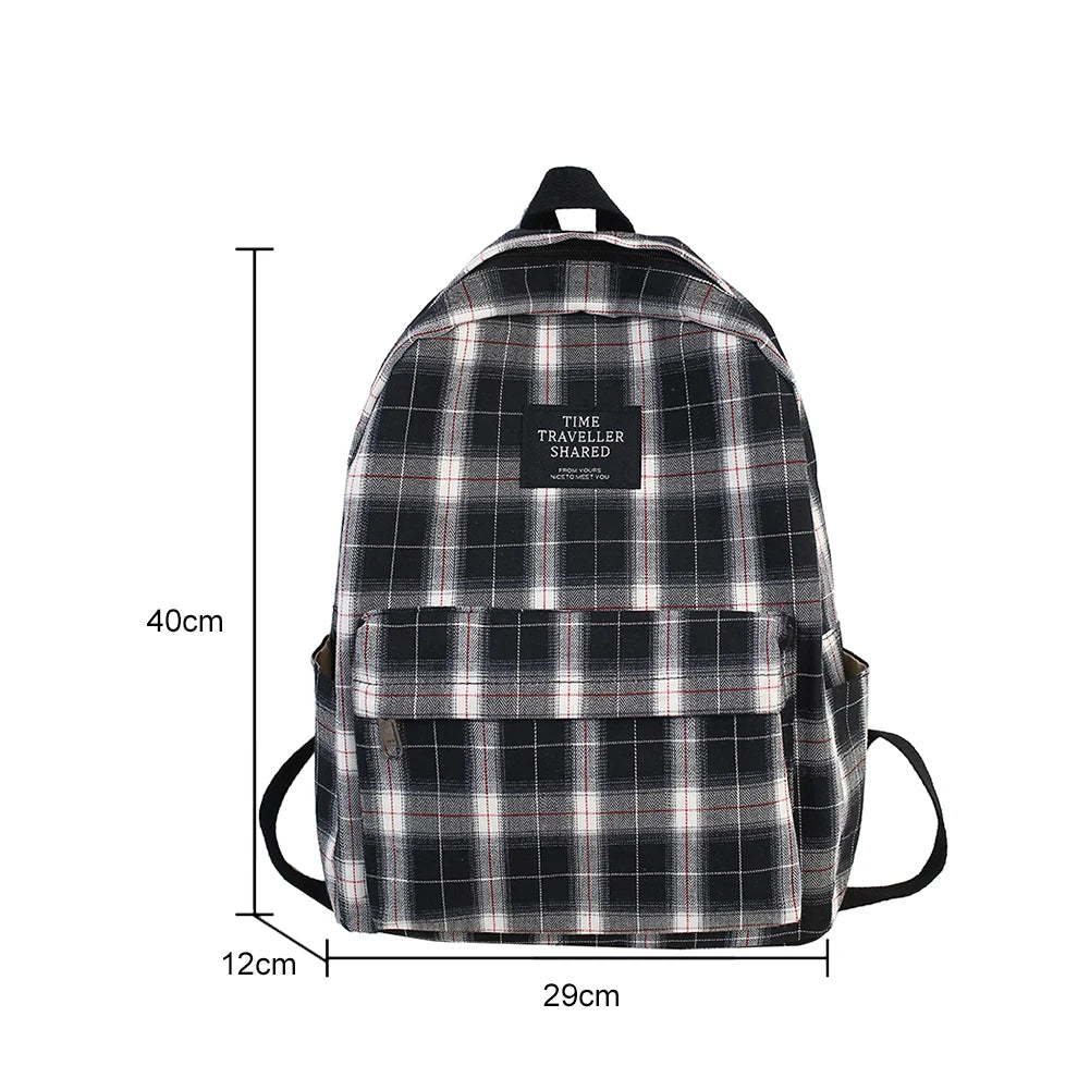 Plaid Canvas Women's Backpack College Student Backpack Teenage School Bags