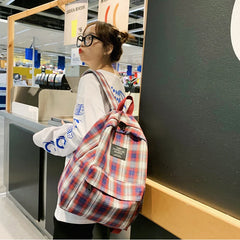 Plaid Canvas Women's Backpack Teen Girl School Bags Waterproof Rucksack