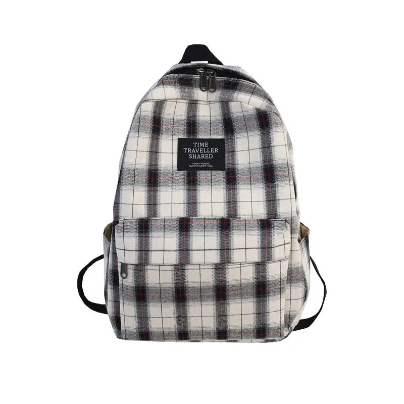 Plaid Canvas Women's Backpack Teen Girl School Bags Waterproof Rucksack