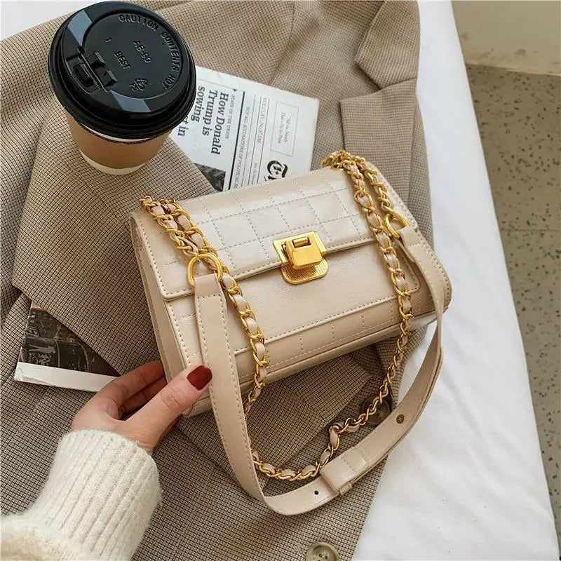 High-Plaid PU Crossbody Bag Chain Shoulder Flap Handbag