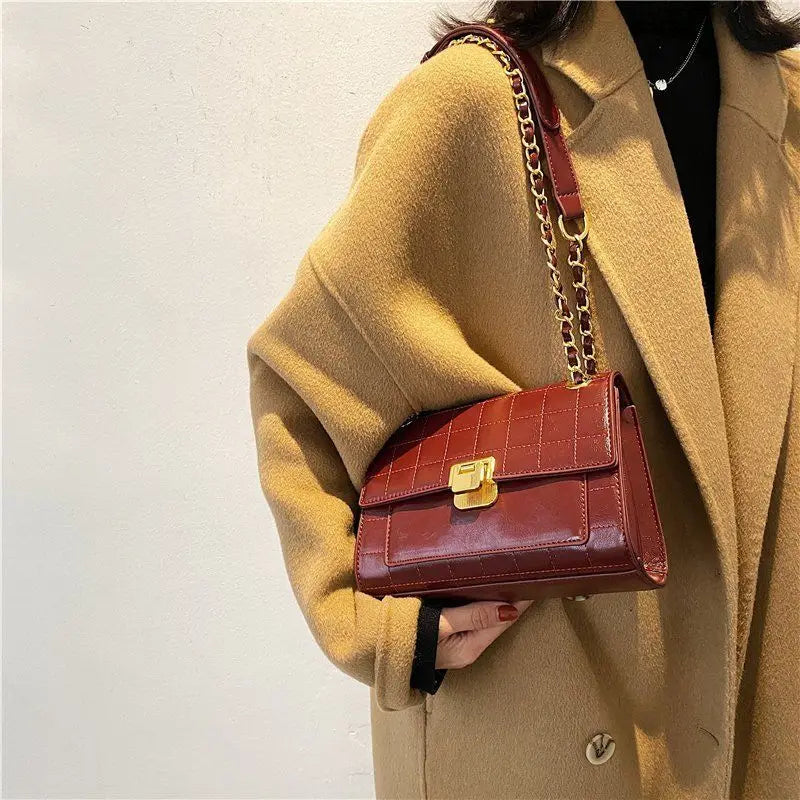 High-Plaid PU Crossbody Bag Chain Shoulder Flap Handbag