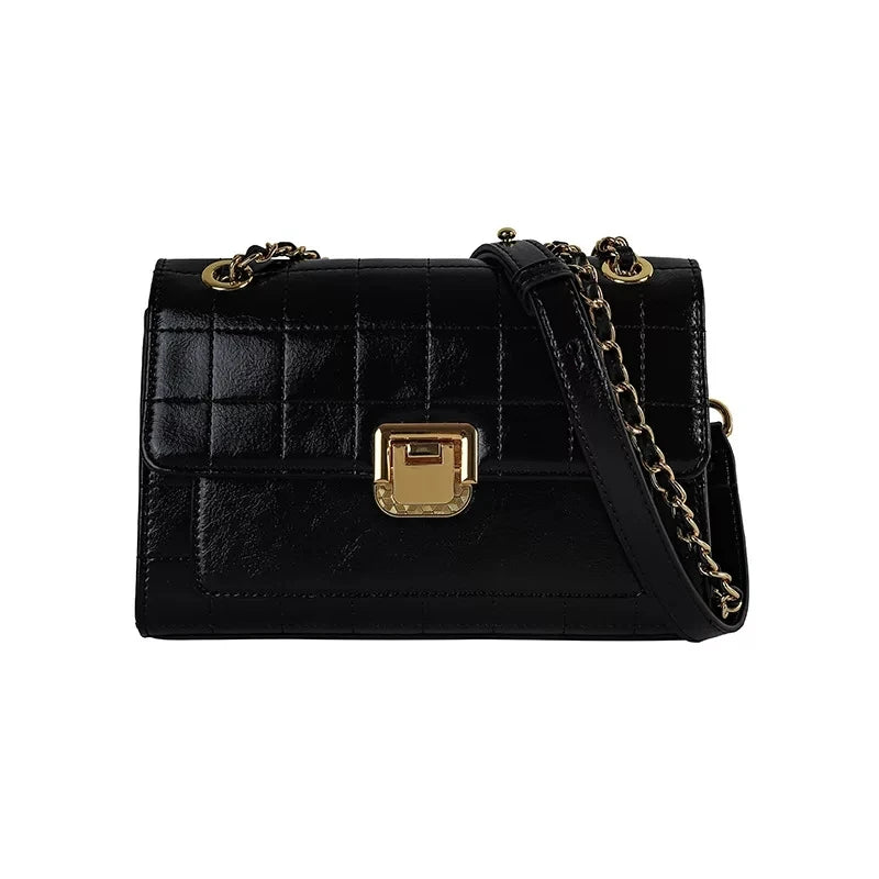 High-Plaid PU Crossbody Bag Chain Shoulder Flap Handbag