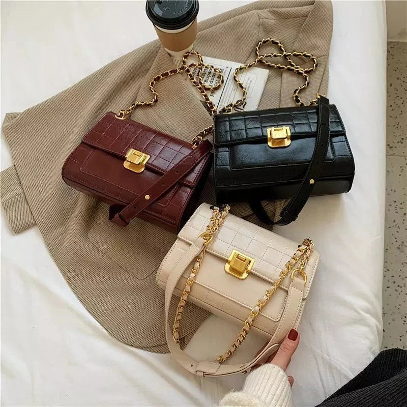 High-Plaid PU Crossbody Bag Chain Shoulder Flap Handbag