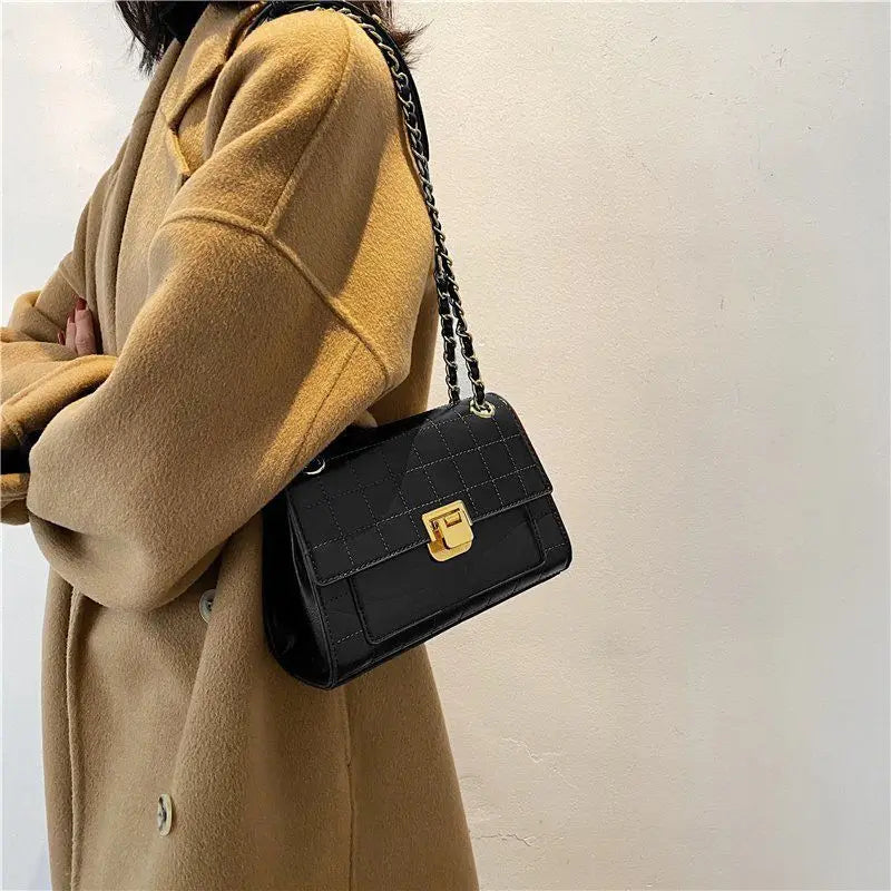 High-Plaid PU Crossbody Bag Chain Shoulder Flap Handbag
