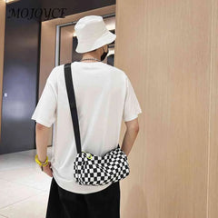 Plaid Messenger Bag Crossbody Retro Hand Crossbag Cylinder Sports Zipper Travel