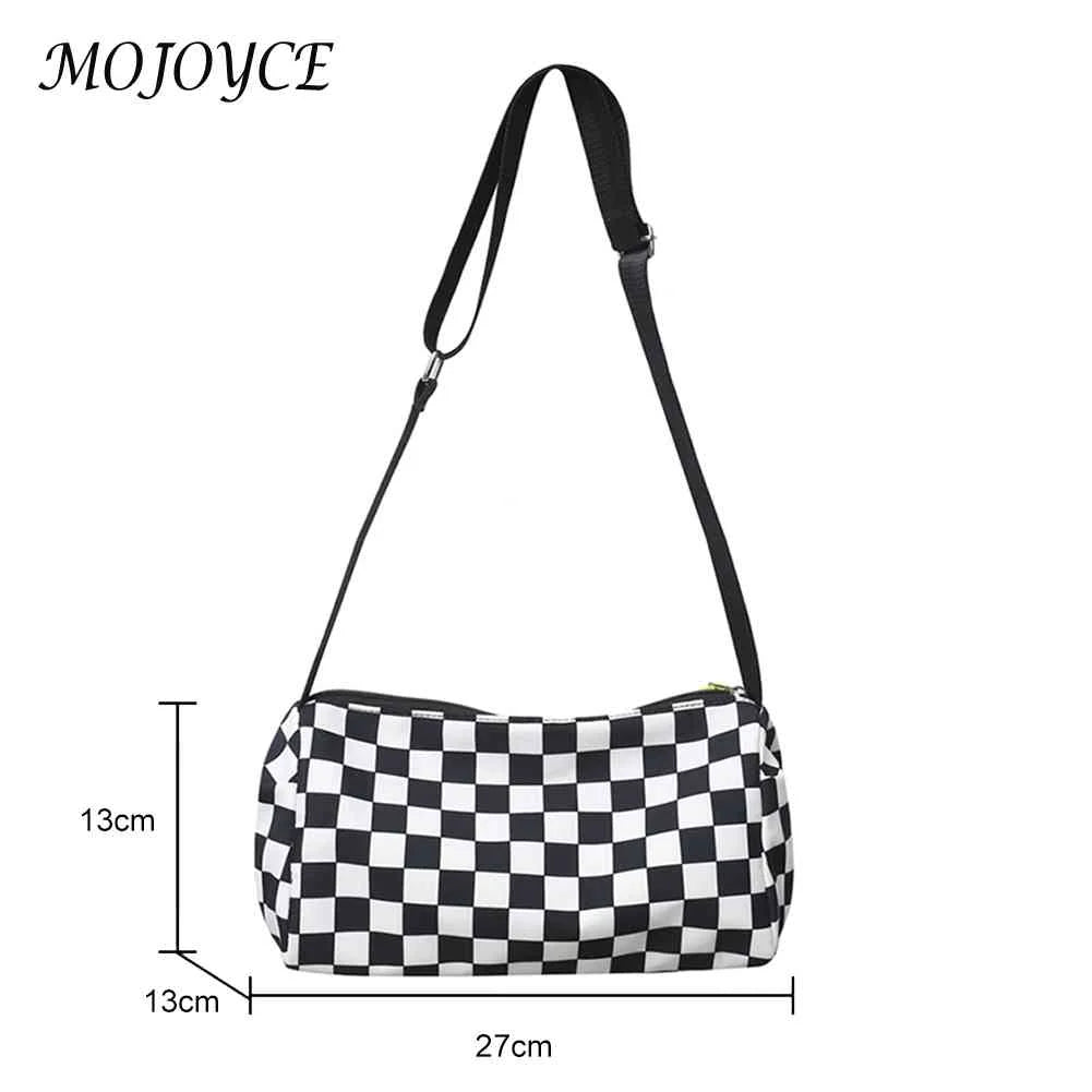 Plaid Messenger Bag Crossbody Retro Hand Crossbag Cylinder Sports Zipper Travel