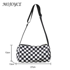 Plaid Messenger Bag Crossbody Retro Hand Crossbag Cylinder Sports Zipper Travel