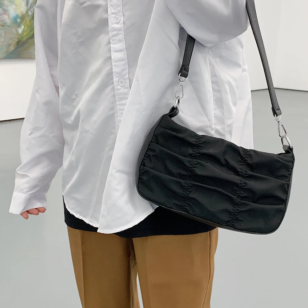 Pleated Women Shoulder Bags Oxford Ladies Hobos Purse Handbags