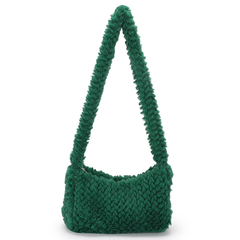 Plush Hobos Handbags Solid Zipper Shoulder Underarm Bag for Women