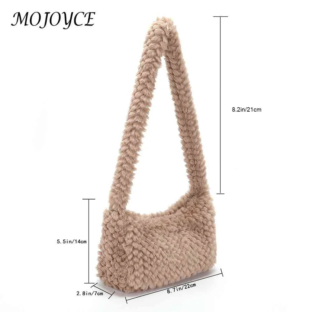Plush Hobos Handbags Solid Zipper Shoulder Underarm Bag for Women