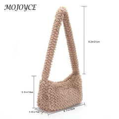 Plush Hobos Handbags Solid Zipper Shoulder Underarm Bag for Women