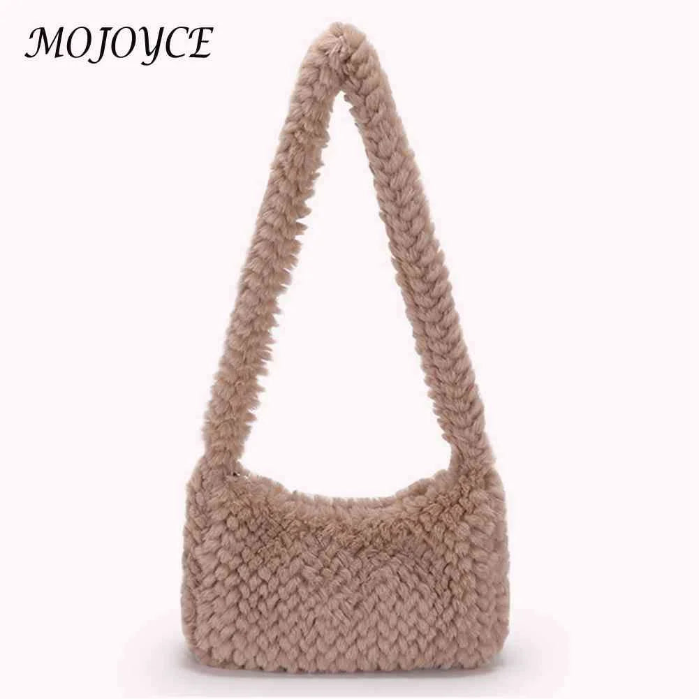 Plush Hobos Handbags Solid Zipper Shoulder Underarm Bag for Women