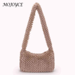 Plush Hobos Handbags Solid Zipper Shoulder Underarm Bag for Women