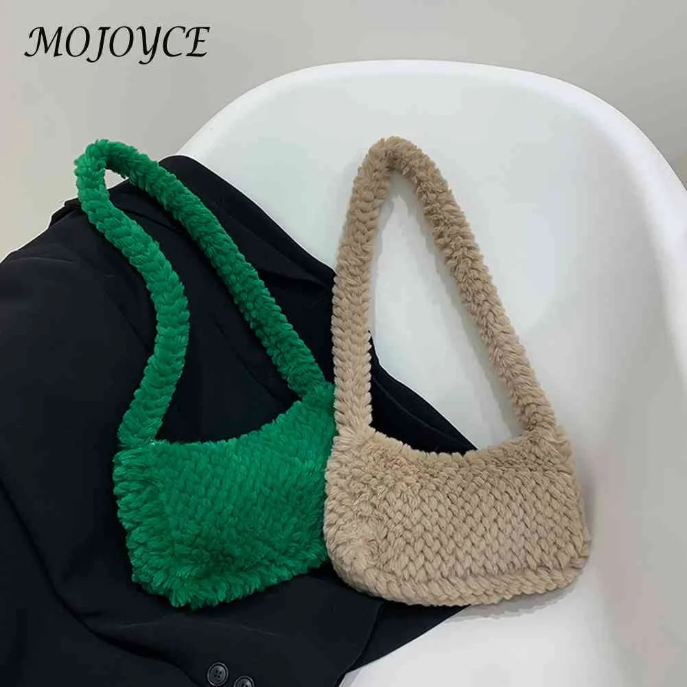 Plush Hobos Handbags Solid Zipper Shoulder Underarm Bag for Women