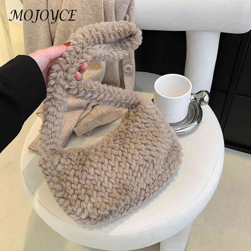 Plush Hobos Handbags Solid Zipper Shoulder Underarm Bag for Women