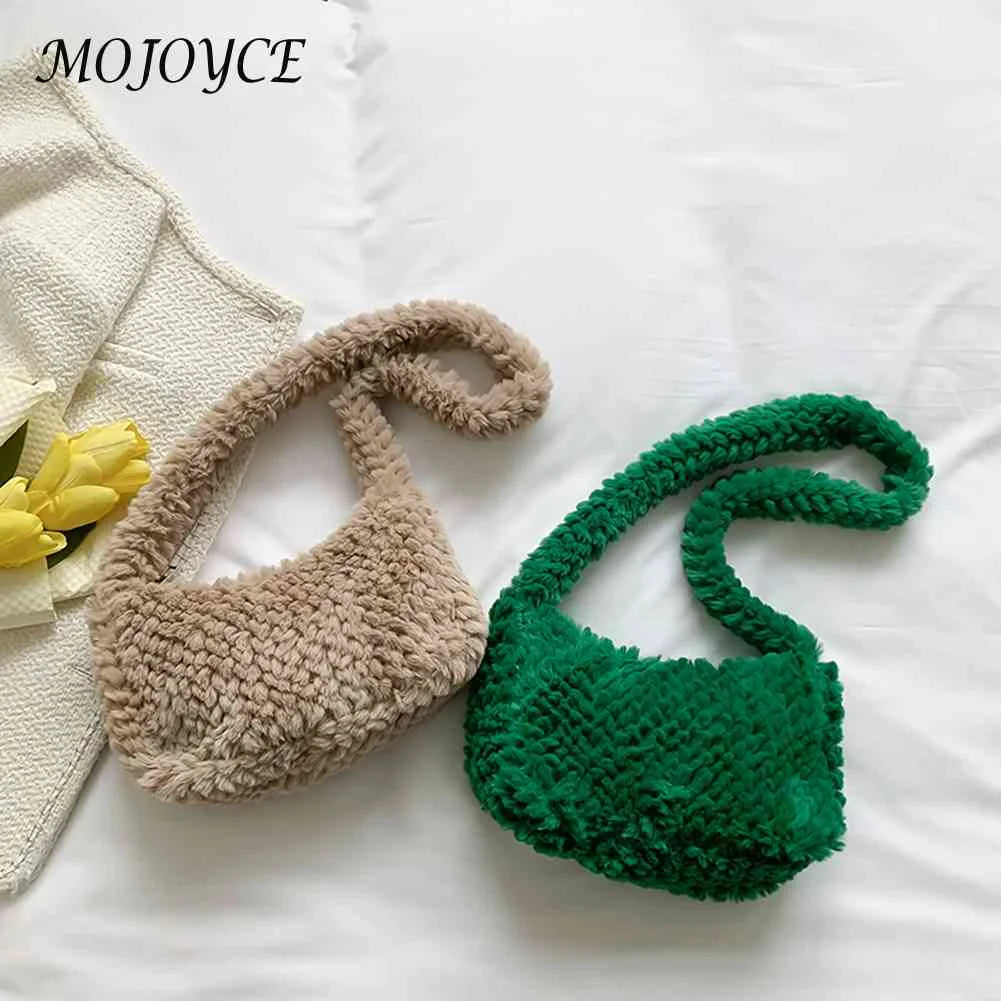 Plush Hobos Handbags Solid Zipper Shoulder Underarm Bag for Women