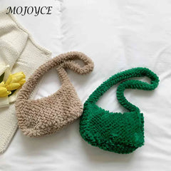 Plush Hobos Handbags Solid Zipper Shoulder Underarm Bag for Women