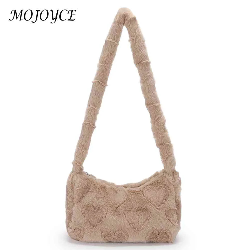 Plush Hobos Handbags Solid Zipper Shoulder Underarm Bag for Women