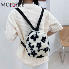 Flowers Printing Plush Backpack Casual Ladies Small Knapsack