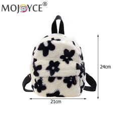 Flowers Printing Plush Backpack Casual Ladies Small Knapsack
