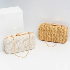 Hand-weave Clutches Handbags With Metal Chain Shoulder Crossbody Bags
