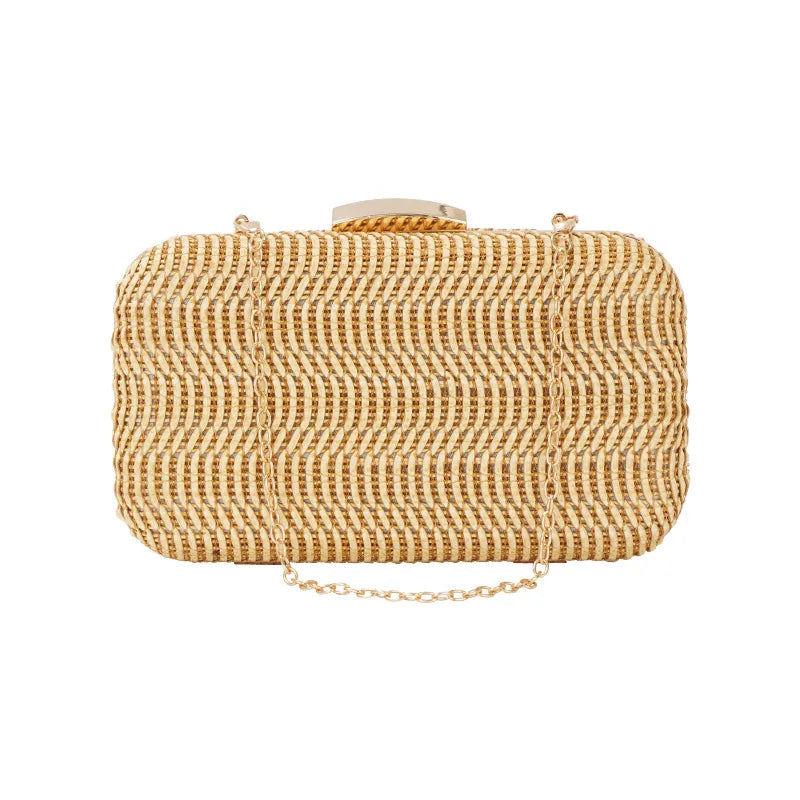 Hand-weave Clutches Handbags With Metal Chain Shoulder Crossbody Bags