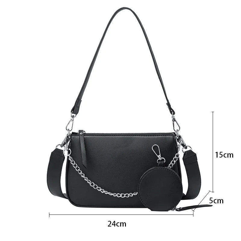Chic PU Leather Shoulder Bag with Chains, Crossbody
