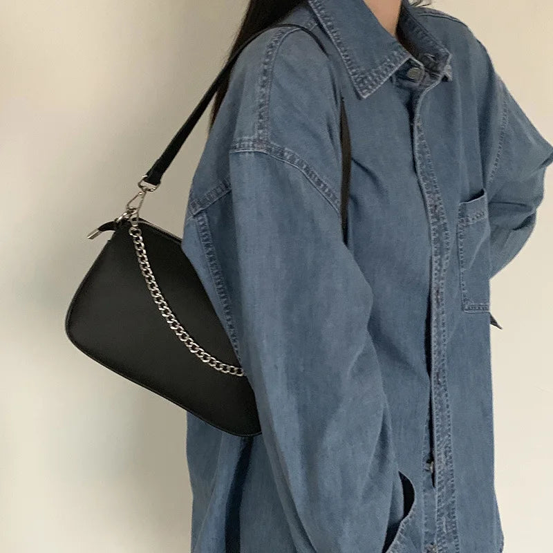 Chic PU Leather Shoulder Bag with Chains, Crossbody