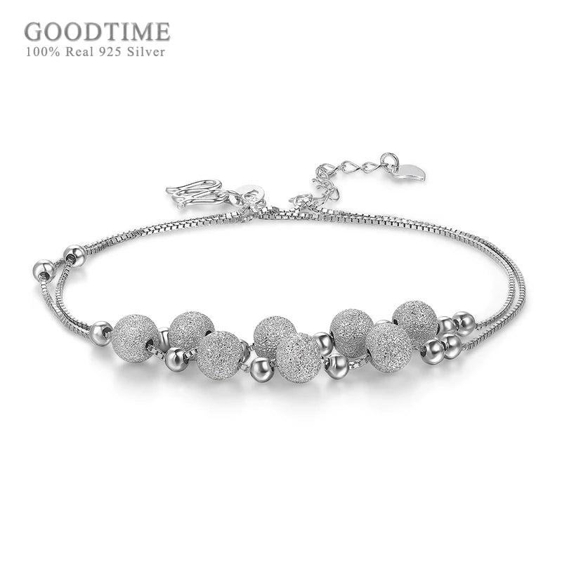 925 Sterling Silver Anklet Frosted Beads Anklet for Women