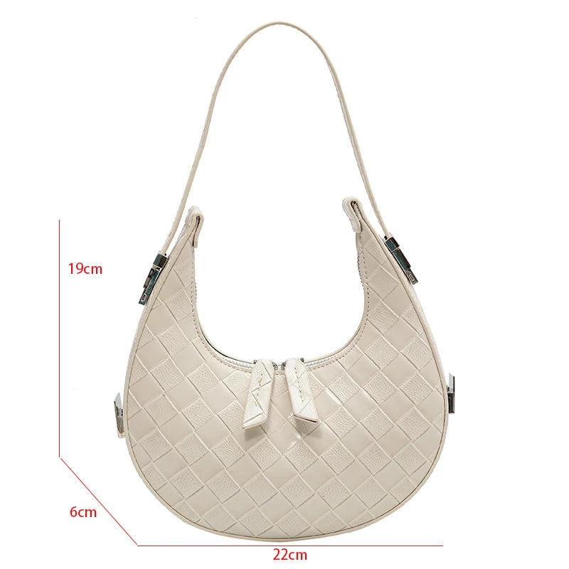 Half Moon Shoulder Bag Small Pu Leather Woven Bag Underarm Handbag